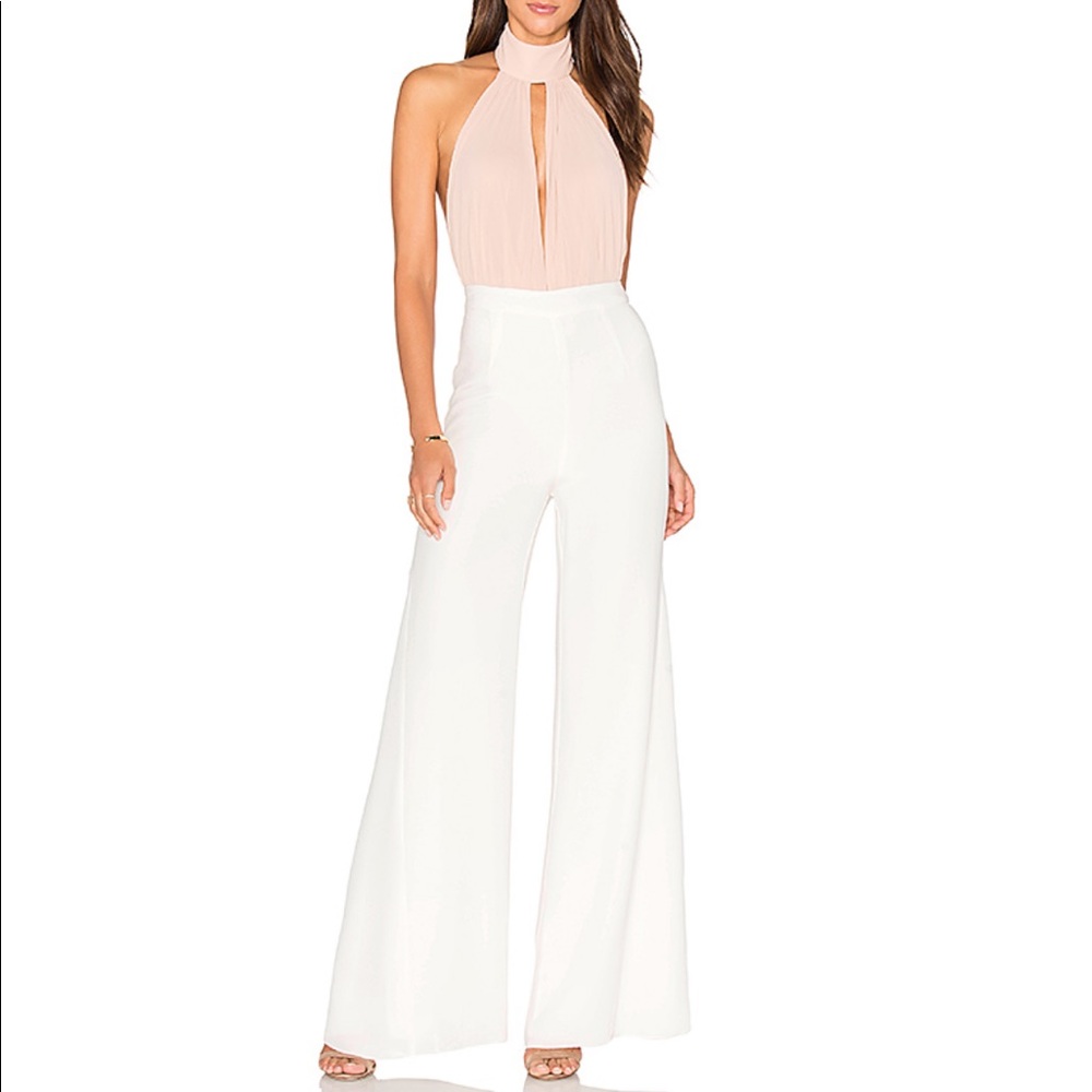 Misha Collection White Silk Wide Leg Pant